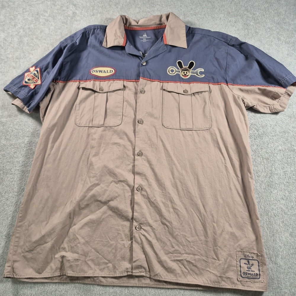 Disney Parks Oswalds Service Button Down Garage Shirt Mechanic 2XL XXL - Picture 2 of 10